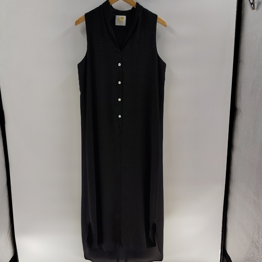CAKE Pullover Black Dress Size Large Sleeveless Flowy V Neckline